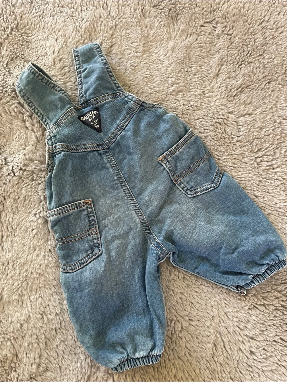 OshKosh B'gosh Faded Light Blue Denim Overalls Sz 3M